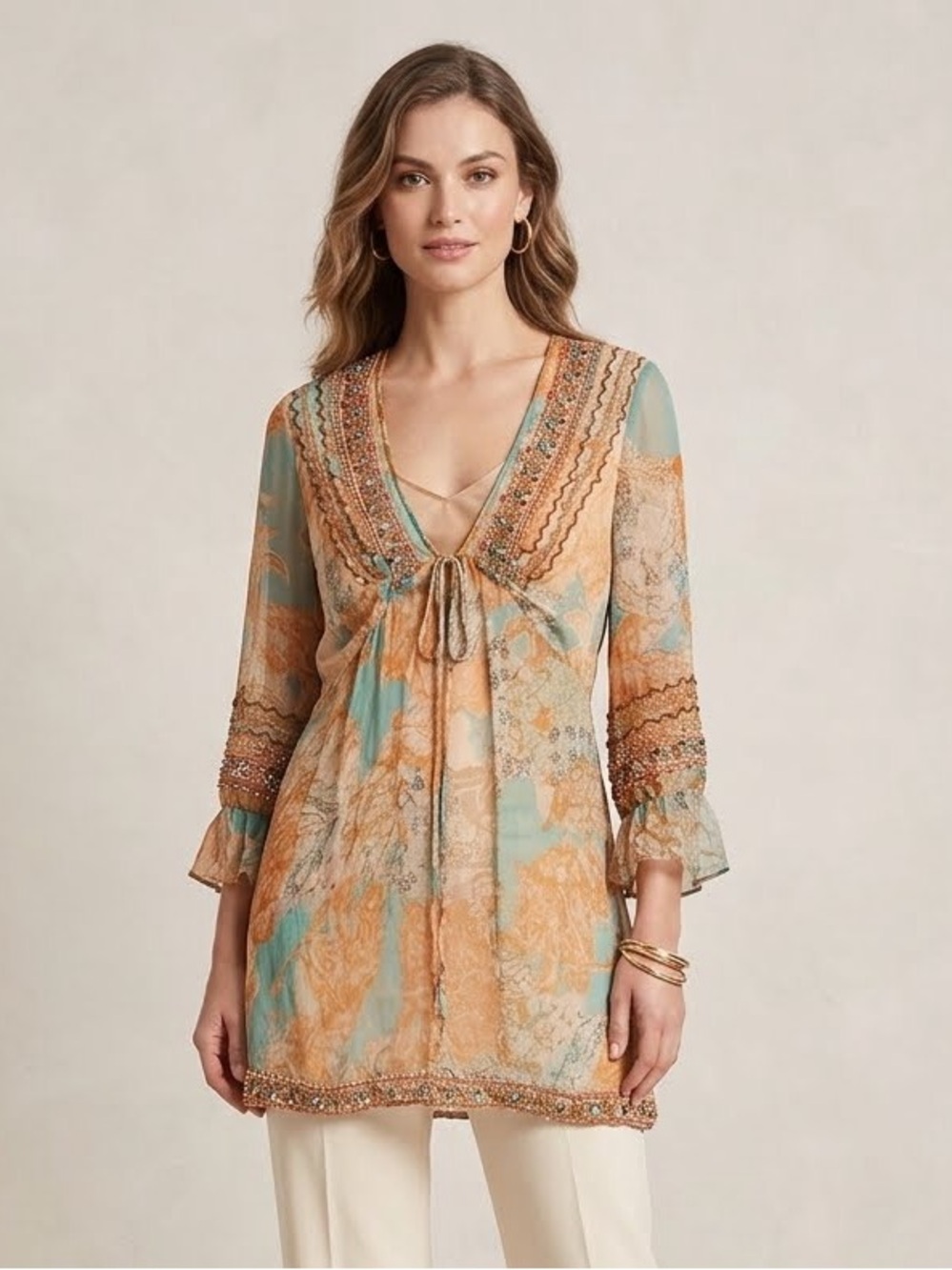 DkNY Silk Embellished Duster